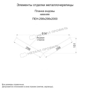 Планка ендовы нижняя 298х298х2000 (ПЭ-01-5005-0.4)