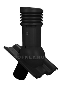 Вентиляционный выход WiroVent EVO E34 изолированный D125 Н 447 для кровли из натуральной черепицы, RAL 9005 Черный